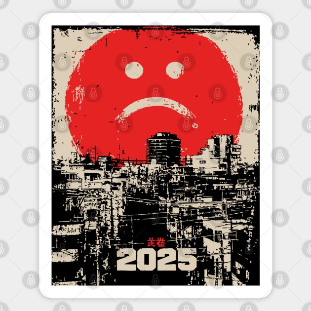 2025 Dystopian Future | Sad Emoji Cyberpunk Magnet by TuncGK